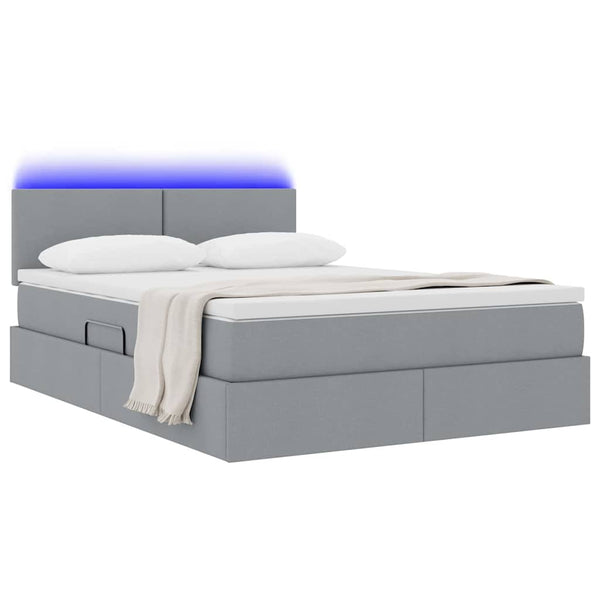 vidaXL Fabric Bed with Storage and LED Light Grey 140 x 190 cm