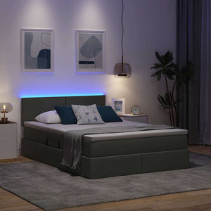 vidaXL Storage Bed with LED Dark Grey 140 x 190 cm Fabric