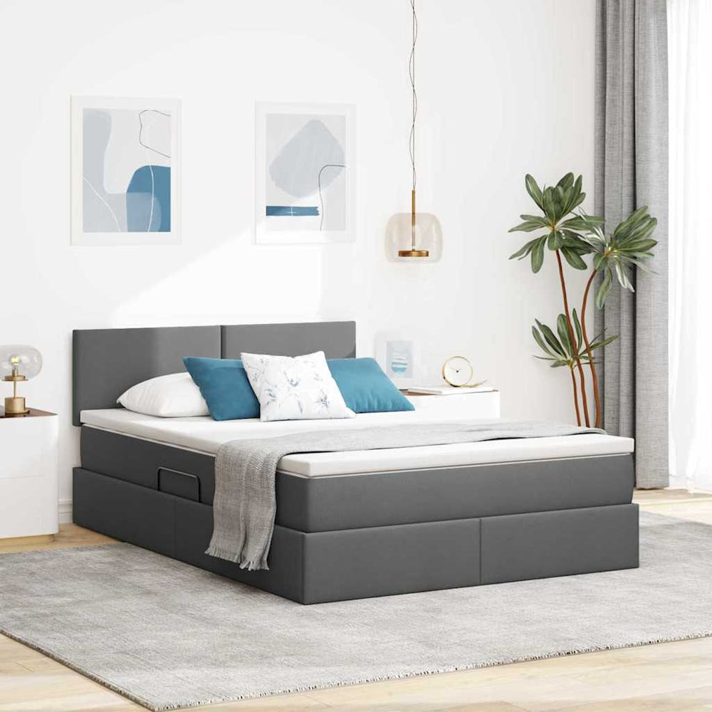 vidaXL Storage Bed with LED Dark Grey 140 x 190 cm Fabric