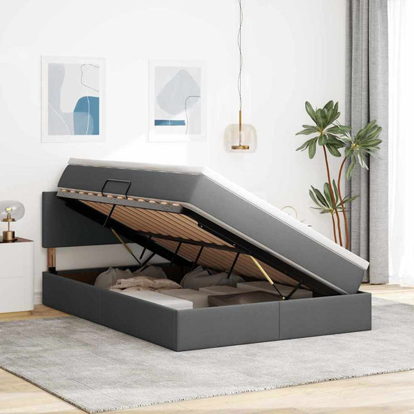 vidaXL Storage Bed with LED Dark Grey 140 x 190 cm Fabric