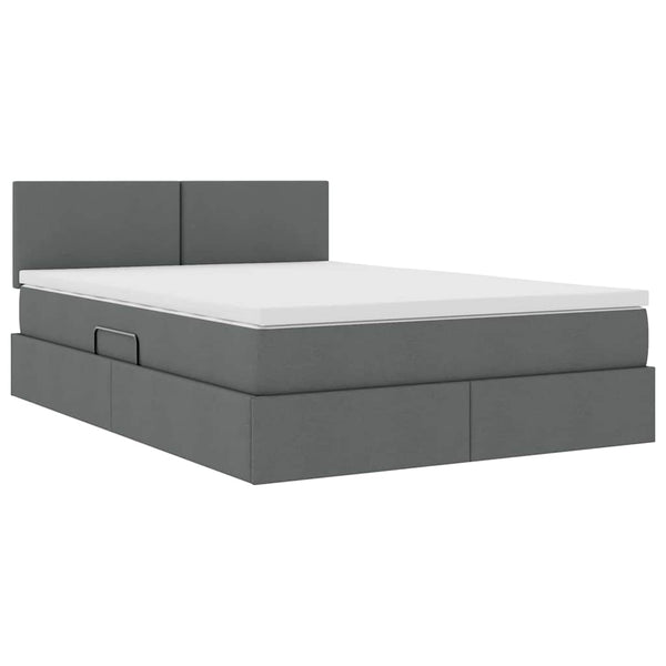 vidaXL Storage Bed with LED Dark Grey 140 x 190 cm Fabric