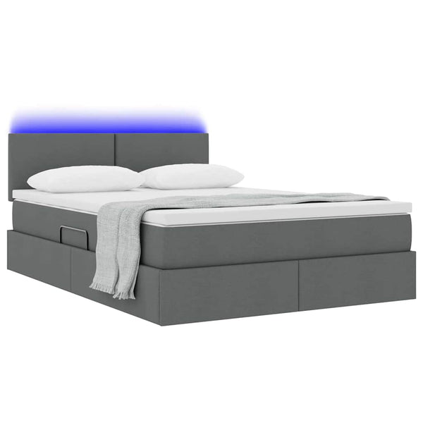 vidaXL Storage Bed with LED Dark Grey 140 x 190 cm Fabric