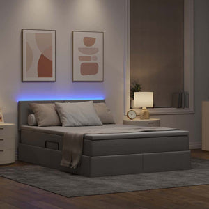 vidaXL LED Storage Bed with Mattress Taupe 140 x 190 cm Fabric