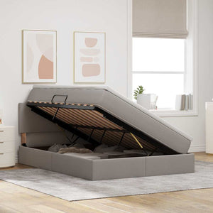 vidaXL LED Storage Bed with Mattress Taupe 140 x 190 cm Fabric