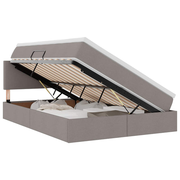 vidaXL LED Storage Bed with Mattress Taupe 140 x 190 cm Fabric