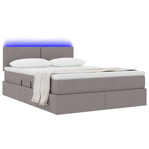 vidaXL LED Storage Bed with Mattress Taupe 140 x 190 cm Fabric