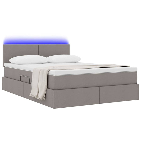 vidaXL LED Storage Bed with Mattress Taupe 140 x 190 cm Fabric