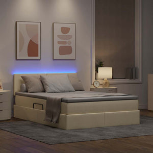 vidaXL Fabric Storage Bed with LED and Mattress Cream 140 x 190 cm