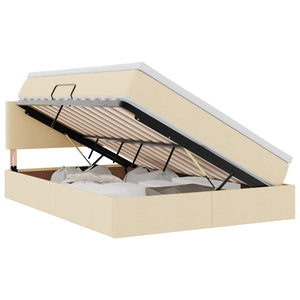 vidaXL Fabric Storage Bed with LED and Mattress Cream 140 x 190 cm