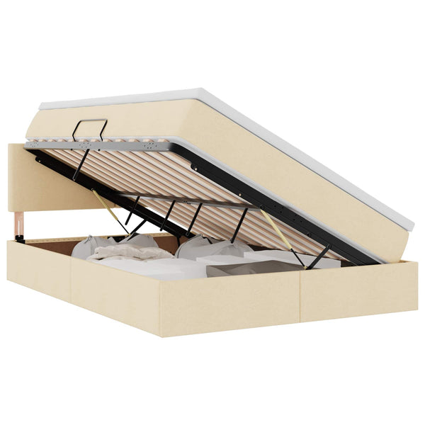 vidaXL Fabric Storage Bed with LED and Mattress Cream 140 x 190 cm