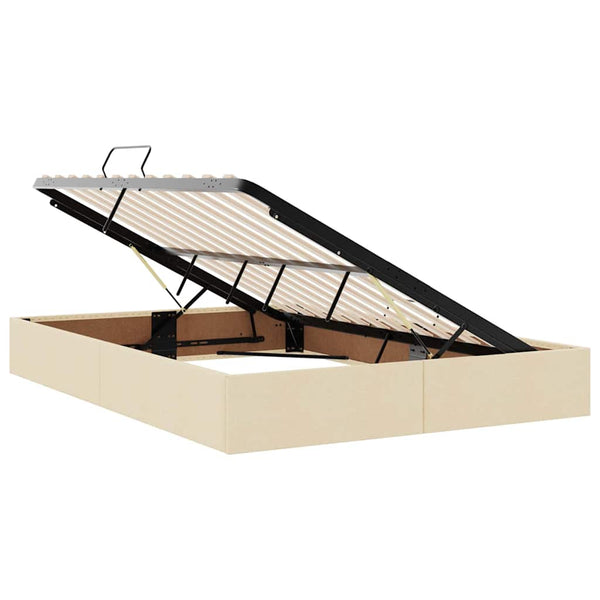 vidaXL Fabric Storage Bed with LED and Mattress Cream 140 x 190 cm