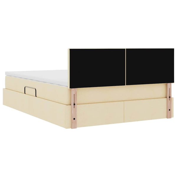 vidaXL Fabric Storage Bed with LED and Mattress Cream 140 x 190 cm
