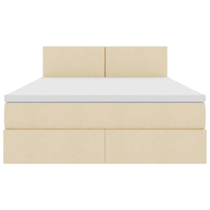 vidaXL Fabric Storage Bed with LED and Mattress Cream 140 x 190 cm