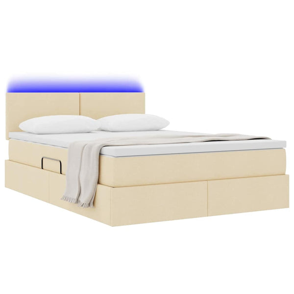 vidaXL Fabric Storage Bed with LED and Mattress Cream 140 x 190 cm