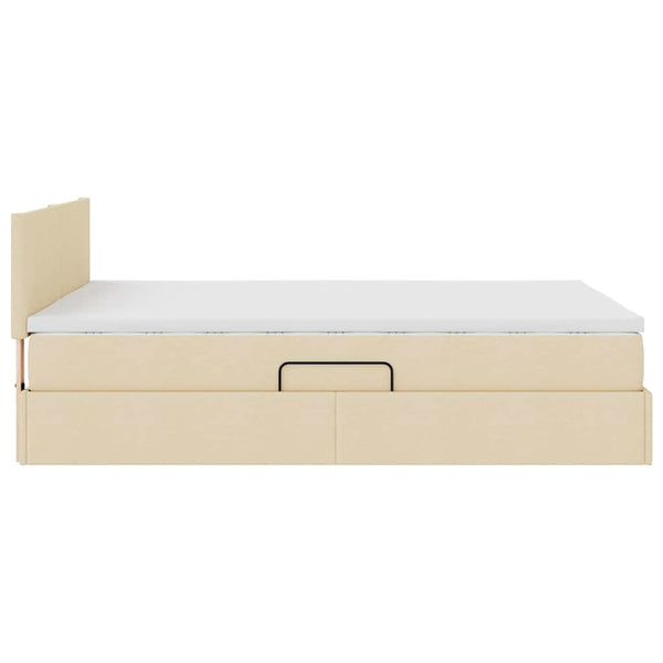 vidaXL Fabric Storage Bed with LED and Mattress Cream 140 x 190 cm