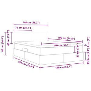 vidaXL Fabric Storage Bed with LED and Mattress Cream 140 x 190 cm