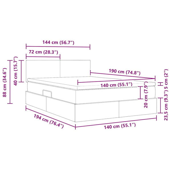 vidaXL Fabric Storage Bed with LED and Mattress Cream 140 x 190 cm