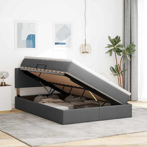 vidaXL Storage Bed with LED Dark Grey 140 x 200 cm Fabric
