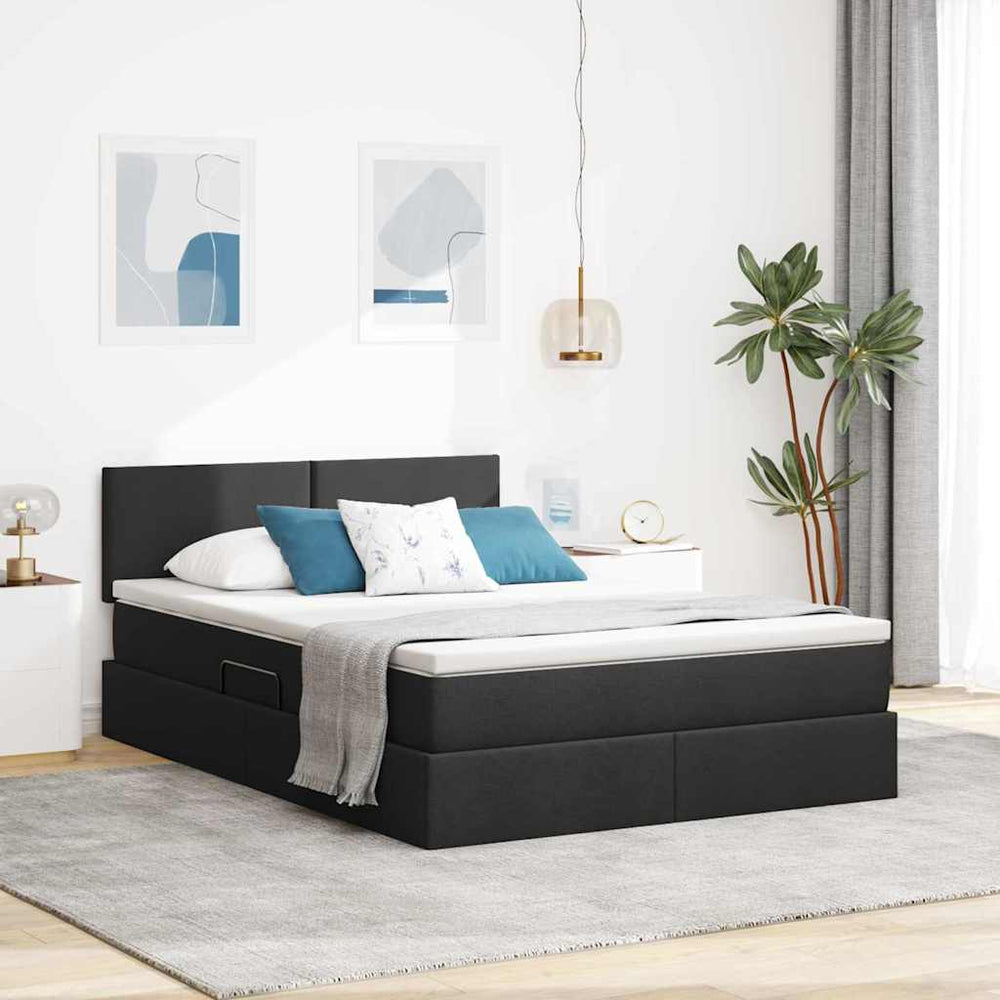 vidaXL Storage Bed with LED Black 140 x 200 cm Fabric