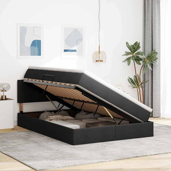 vidaXL Storage Bed with LED Black 140 x 200 cm Fabric