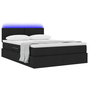 vidaXL Storage Bed with LED Black 140 x 200 cm Fabric