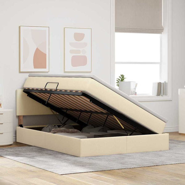 vidaXL Bed with Storage and LED with Mattress Cream 140 x 200 cm Fabric