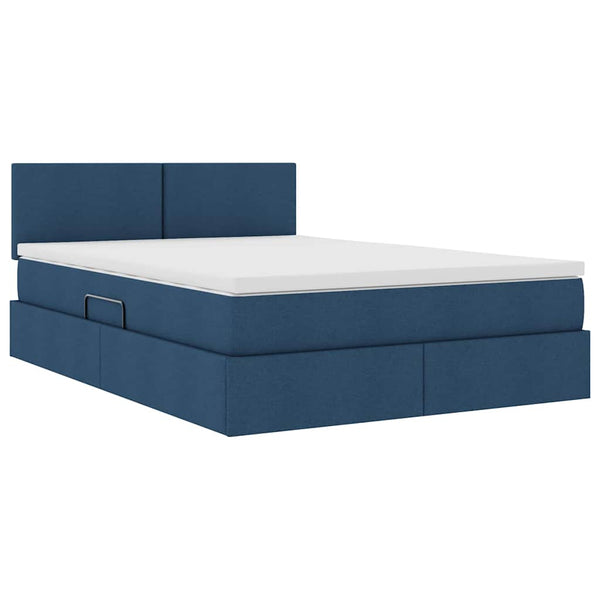 vidaXL Storage Bed with LED and Mattress Blue 140 x 200 cm Fabric