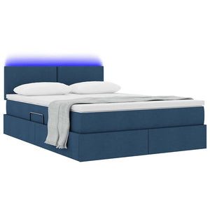 vidaXL Storage Bed with LED and Mattress Blue 140 x 200 cm Fabric