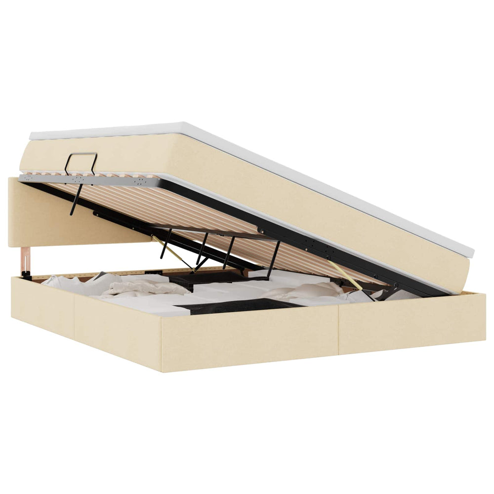 Bett mit Stauraum, LED & Matratze Creme 160x200 cm