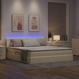 Bett mit Stauraum, LED & Matratze Creme 180x200 cm