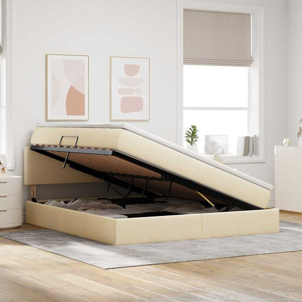 Bett mit Stauraum, LED & Matratze Creme 180x200 cm