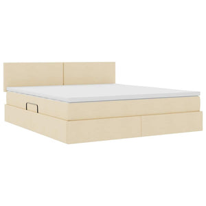 Bett mit Stauraum, LED & Matratze Creme 180x200 cm