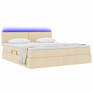 Bett mit Stauraum, LED & Matratze Creme 180x200 cm