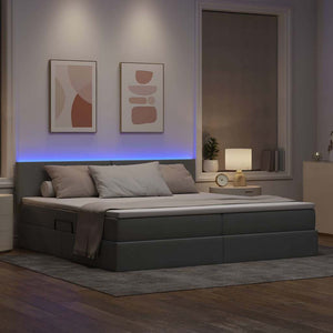 Bett mit Stauraum & LED Hellgrau 200x200 cm