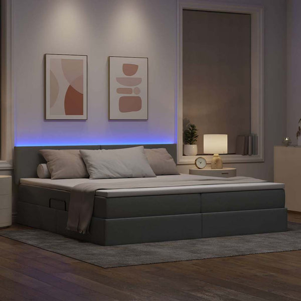 Bett mit Stauraum & LED Hellgrau 200x200 cm