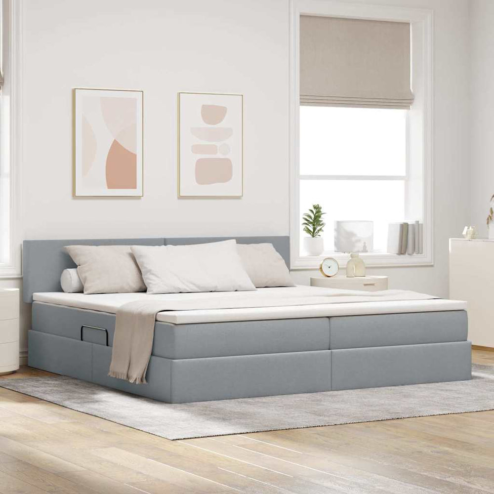 Bett mit Stauraum & LED Hellgrau 200x200 cm