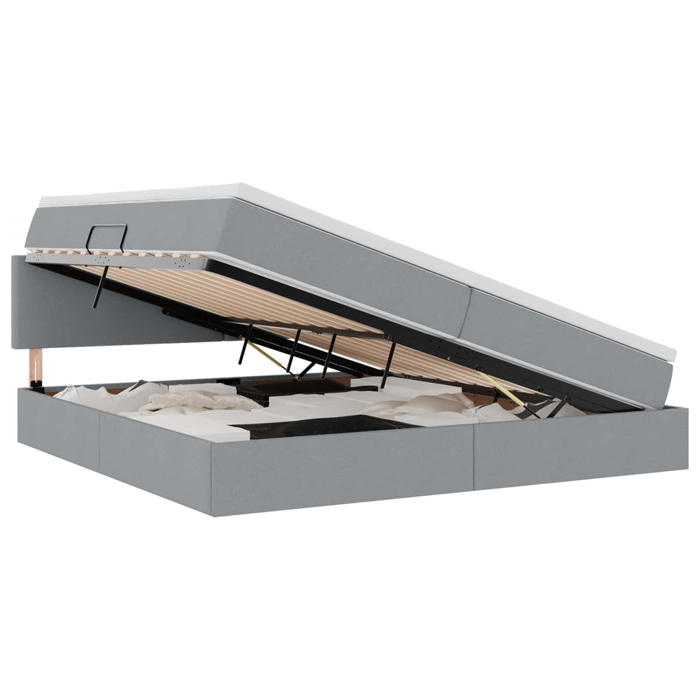 Bett mit Stauraum & LED Hellgrau 200x200 cm