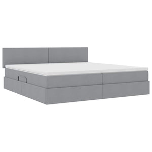 Bett mit Stauraum & LED Hellgrau 200x200 cm