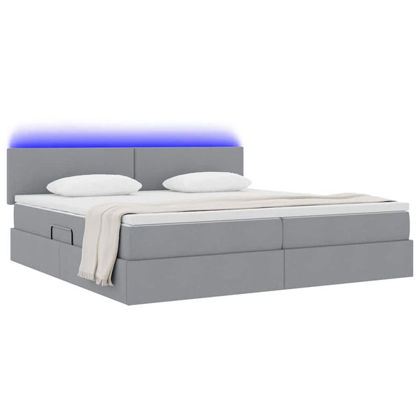 Bett mit Stauraum & LED Hellgrau 200x200 cm