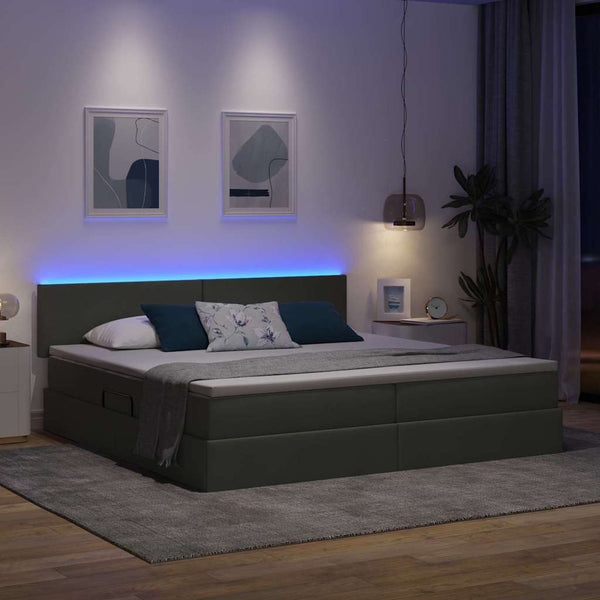 Bett mit Stauraum & LED Dunkelgrau 200x200 cm