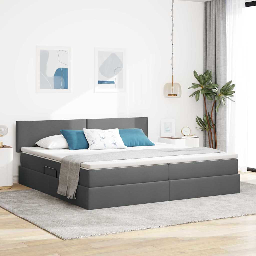 Bett mit Stauraum & LED Dunkelgrau 200x200 cm