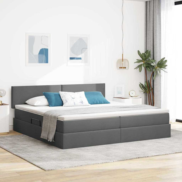 Bett mit Stauraum & LED Dunkelgrau 200x200 cm