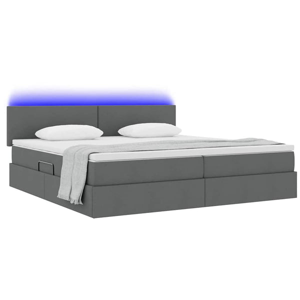 Bett mit Stauraum & LED Dunkelgrau 200x200 cm