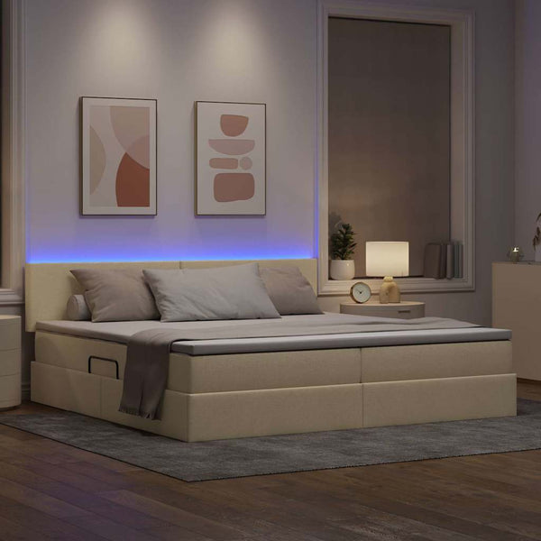 Bett mit Stauraum, LED & Matratze Creme 200x200