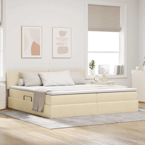 Bett mit Stauraum, LED & Matratze Creme 200x200