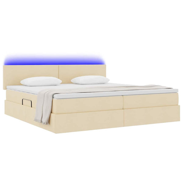 Bett mit Stauraum, LED & Matratze Creme 200x200