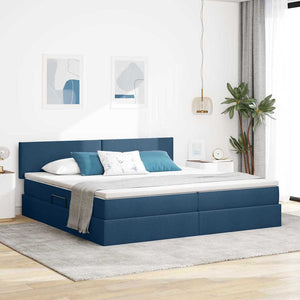 Bett mit Stauraum, LED & Matratze Blau 200x200 cm