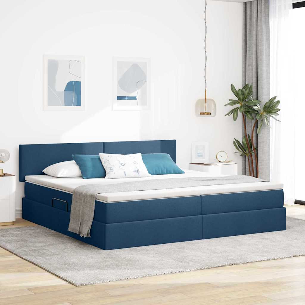 Bett mit Stauraum, LED & Matratze Blau 200x200 cm