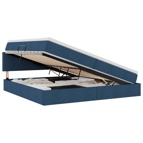 Bett mit Stauraum, LED & Matratze Blau 200x200 cm