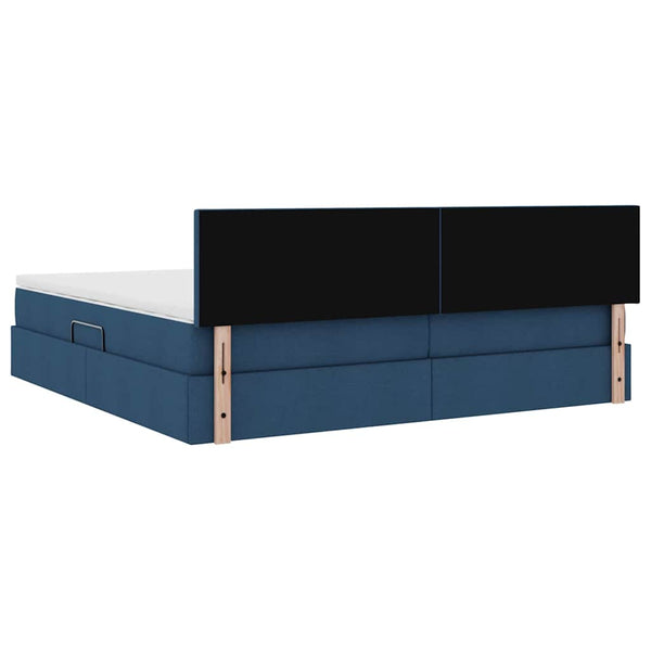 Bett mit Stauraum, LED & Matratze Blau 200x200 cm